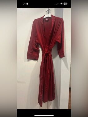 NY threads Red cotton Robe with Waist Tie